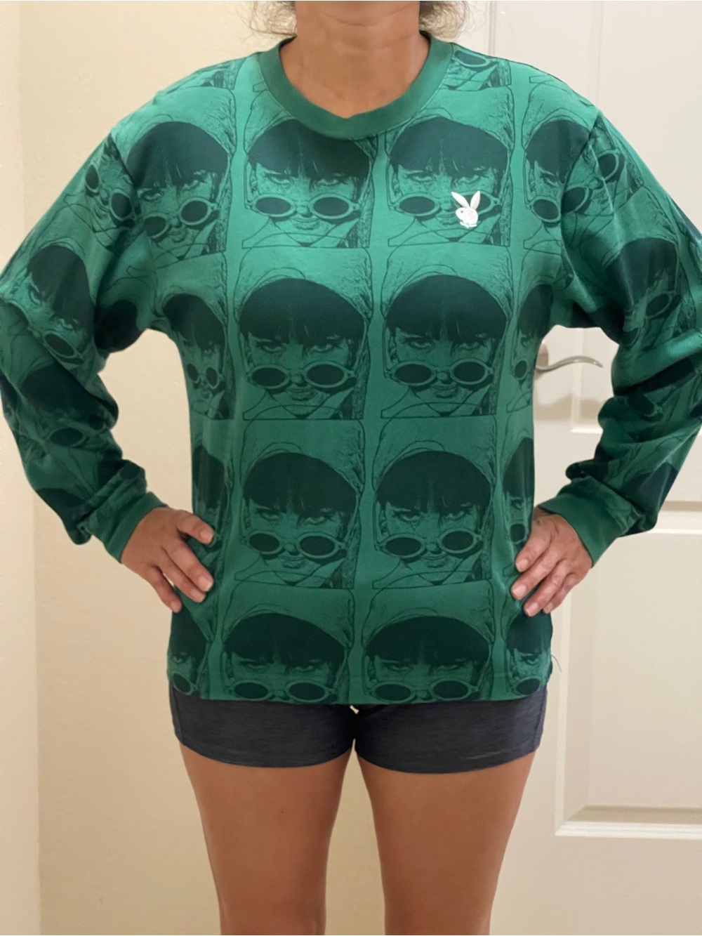PLAYBOY Green Graphic All-Over Print Crewneck Sweater